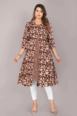 Kannahi Women Printed A-line Kurta(Brown)