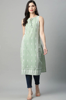 Celtic Fab Women Printed Straight Kurta(Light Green)