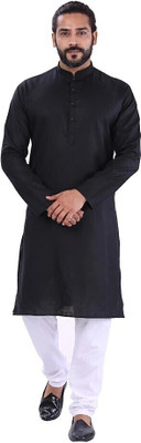 Ajay Arvindbhai Khatri Men Solid Straight Kurta(Black)