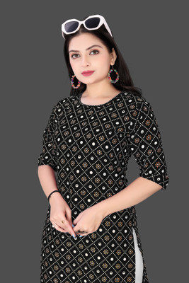 Tashvi Creation Women Printed Straight Kurta(Black)