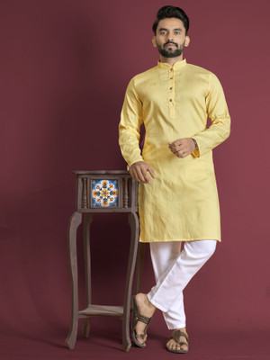 ZINKU FASHION Men Self Design A-line Kurta(Yellow)