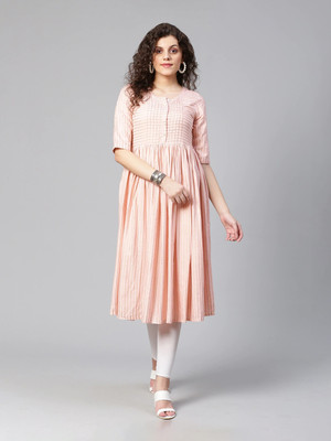 Meeranshi Women Striped Straight Kurta(Pink)