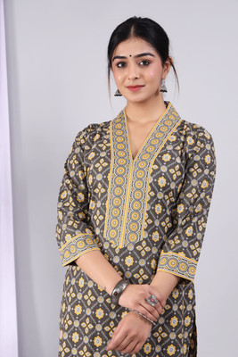 ZEWAR by Modi's Women Printed Straight Kurta(Grey)
