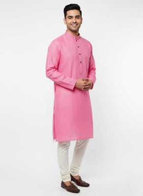 hottess Men Solid Straight Kurta(Pink)