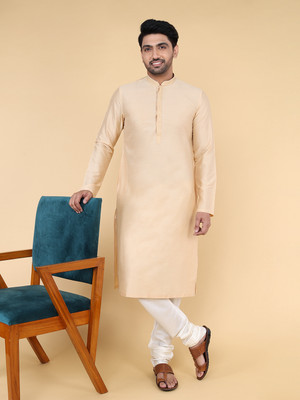 Zois Men Solid Straight Kurta(Gold)
