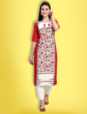 1 Stop Fashion Women Printed Straight Kurta(Red)