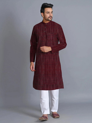 Hasnufashion Men Self Design A-line Kurta(Maroon)