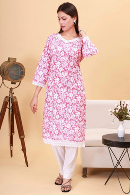 DAEVISH K Women Colorblock Straight Kurta(Pink)