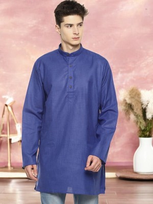 Tattva Men Solid Straight Kurta(Blue)