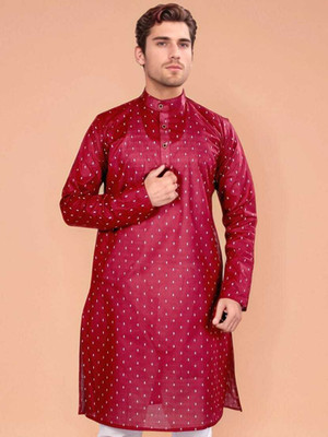 SPTextileHub Men Printed Straight Kurta(Red)