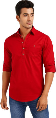 CROWNTAIL Men Solid Straight Kurta(Red)