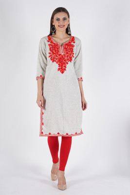 CROWN KING GARMENTS Women Embroidered Straight Kurta(Grey)