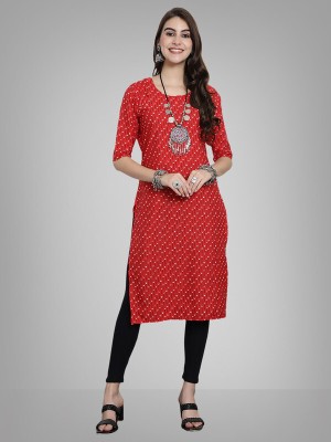 EthnicBasket Women Printed Straight Kurta(Red, Black, White)