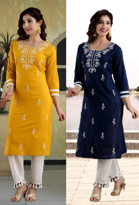 SISTO Women Chikan Embroidery Straight Kurta(Multicolor)