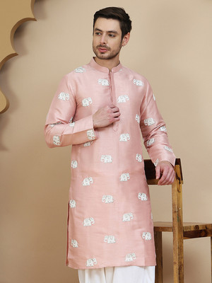 Jompers Men Printed Straight Kurta(Orange)