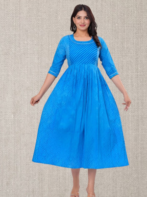 HouseOfCommon Women Printed Anarkali Kurta(Blue)