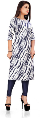 SHLOCK CREATION HUB Women Printed A-line Kurta(White, Blue)