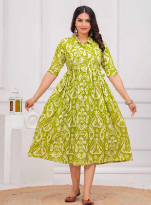 Zwc Women Printed Anarkali Kurta(Green)