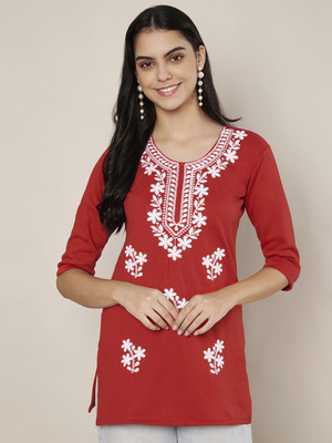 Style Access Women Embroidered Straight Kurta(Red)