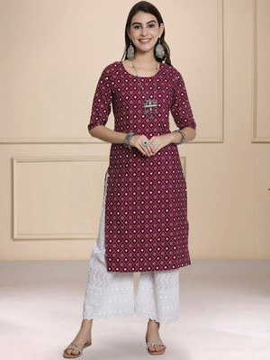 1 Stop Fashion Women Printed A-line Kurta(Maroon)