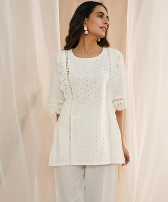 LIBAS Women Self Design Straight Kurta(White)