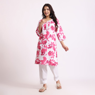 STITCHES N STYLE Women Printed A-line Kurta(Pink)