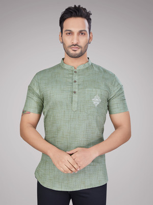 JUGG JUGG JEEYO Men Self Design Straight Kurta(Green)