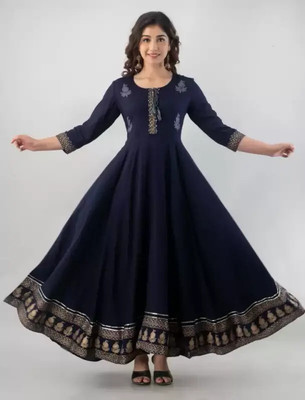 Rishika traders Women Printed Anarkali Kurta(Blue)