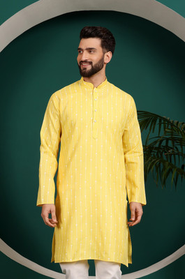 ARMAAN ETHNIC Men Printed Straight Kurta(Yellow, White)