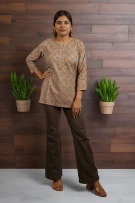 nesara Women Printed A-line Kurta(Brown)