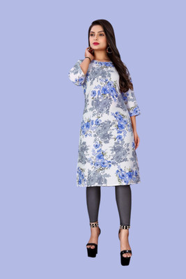 Tulsii Fab Women Printed Anarkali Kurta(Grey, White)