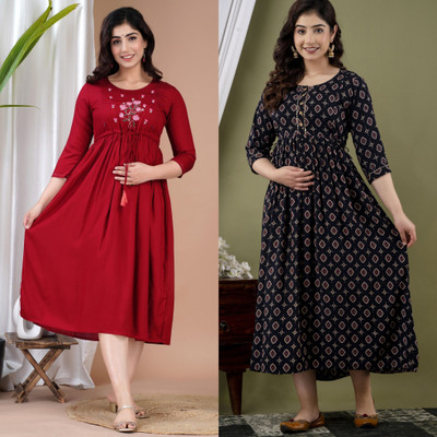 Puruvanshi Women Printed Anarkali Kurta(Red)