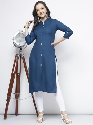 Shions Women Self Design A-line Kurta(Blue)