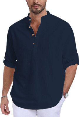 HouseOfCommon Men Solid Straight Kurta(Dark Blue)