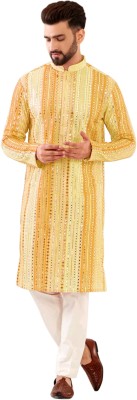 click n buy Men Embroidered A-line Kurta(Yellow)