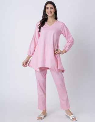 moomaya Women Solid Anarkali Kurta(Pink)