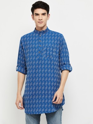 MAX Men Printed, Striped Straight Kurta(Blue)