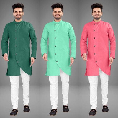 DIAMOND CLUSTER Men Self Design Trail Cut Kurta(Multicolor)