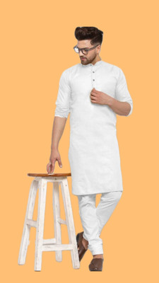 VINAARI Men Solid A-line Kurta(White)
