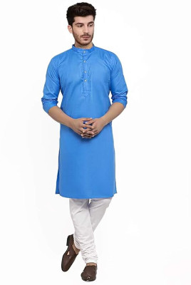 Metro Traders Men Solid Straight Kurta(Blue)