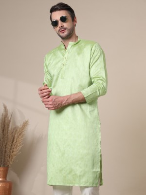 ADHIRAJAN Men Embroidered Straight Kurta(Light Green)