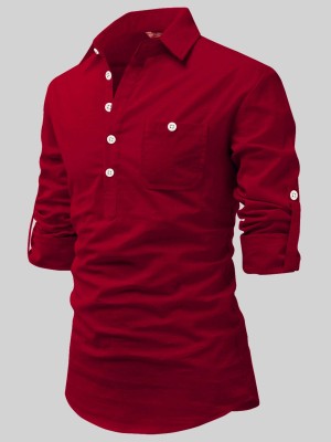 Yugnik Men Solid A-line Kurta(Red)