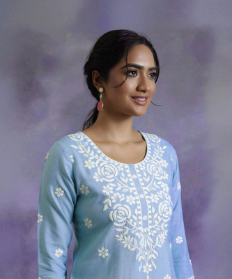 Roop Women Embroidered Straight Kurta(Light Blue)