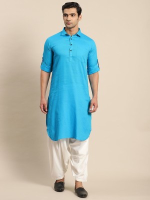 Rajubhai Hargovindas Men Self Design Pathani Kurta(Blue)