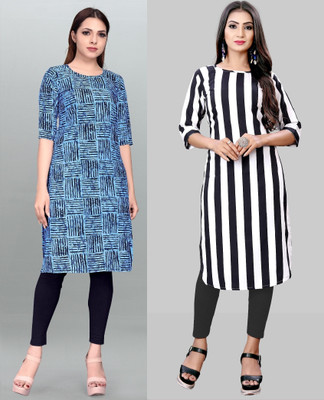 maruti fab Women Striped, Printed A-line Kurta(Blue, White)