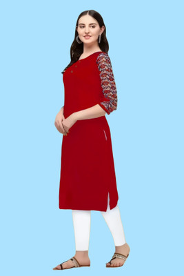 Coft Women Solid A-line Kurta(Red)