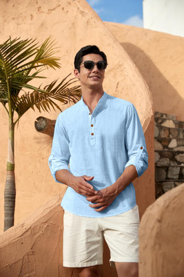 ZIRPIX Men Solid Straight Kurta(Light Blue)