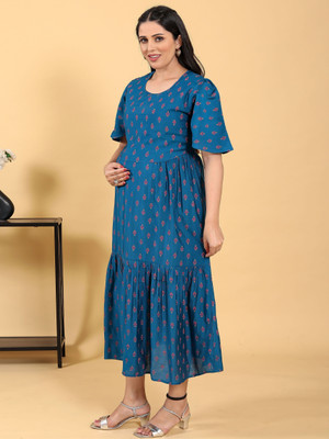 RITIJYA Women Floral Print Ethnic Dress Kurta(Blue)