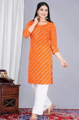 Bohra Enterprises Women Striped Straight Kurta(Orange)