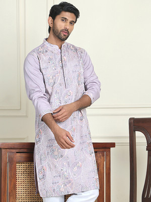 ANOUK Men Embroidered Straight Kurta(Purple)